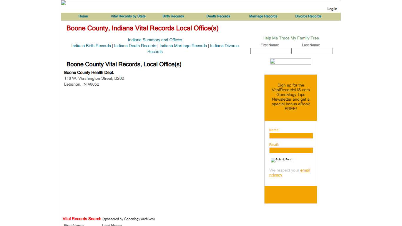 Boone County, Indiana Vital Records Local Office(s) - Vital Records US