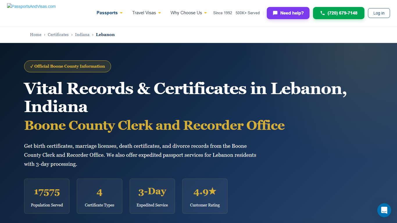 Birth, Marriage & Death Certificates in Lebanon, IN | Boone County Vital Records