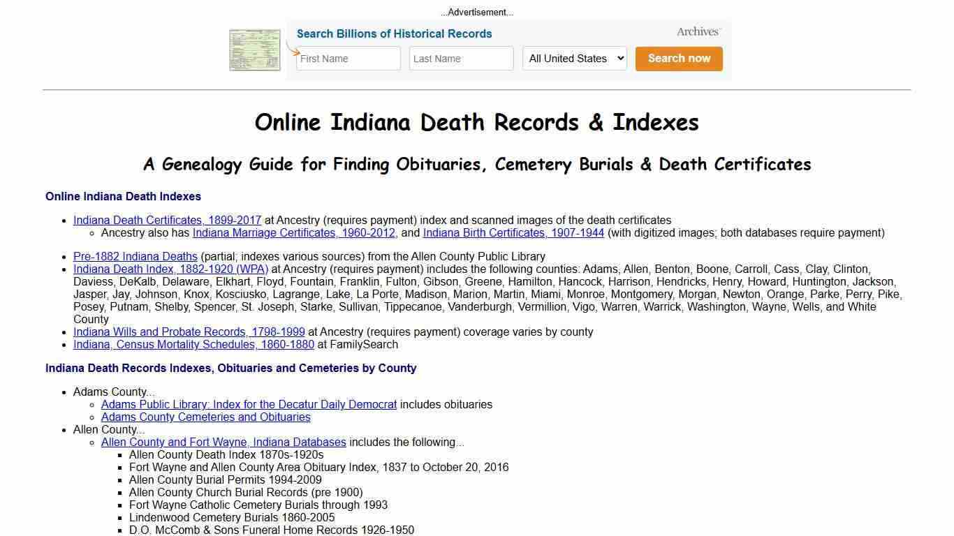 Online Indiana Death Indexes, Records & Obituaries