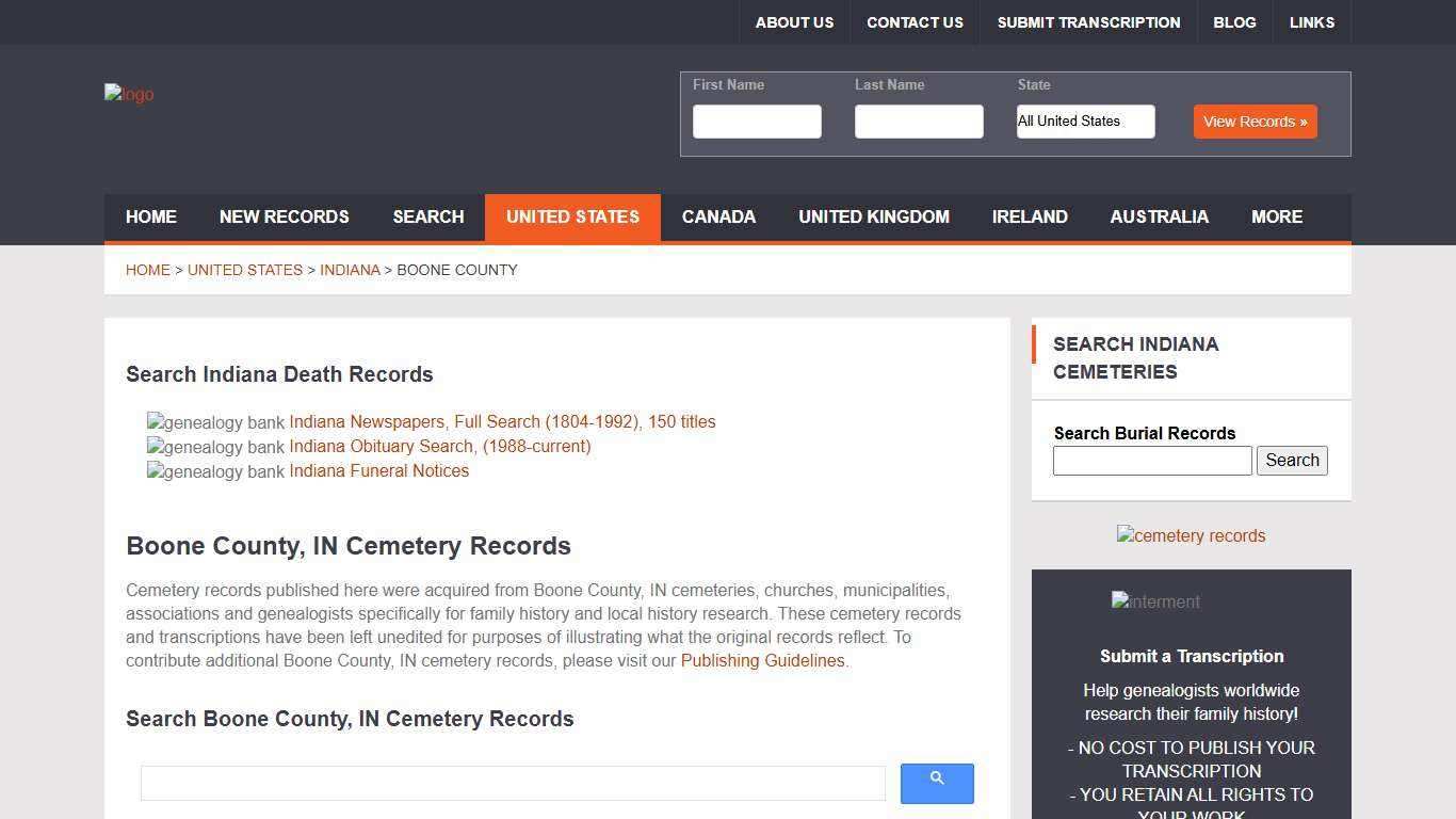 Boone County Cemetery Records, Indiana | Genealogy