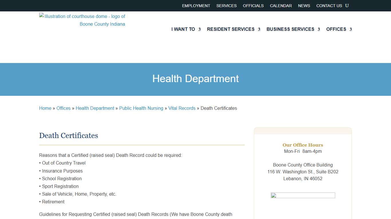 Death Certificates - Boone County, Indiana